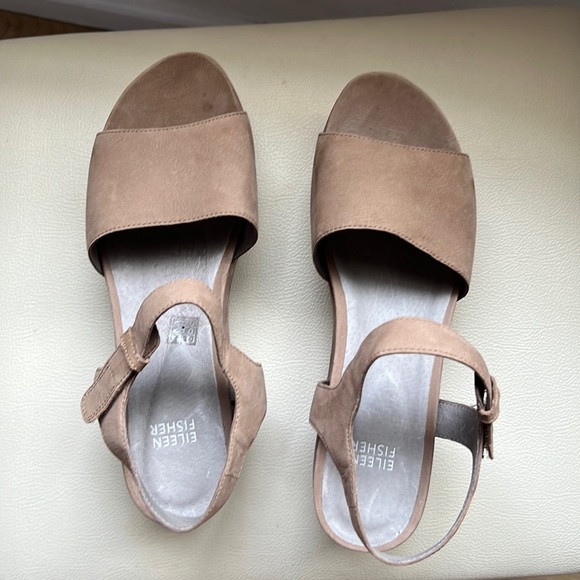 EILEEN FISHER "JASPER NUBUCK" PLATFORM LEATHER SANDALS SIZE 9 - Picture 8 of 16